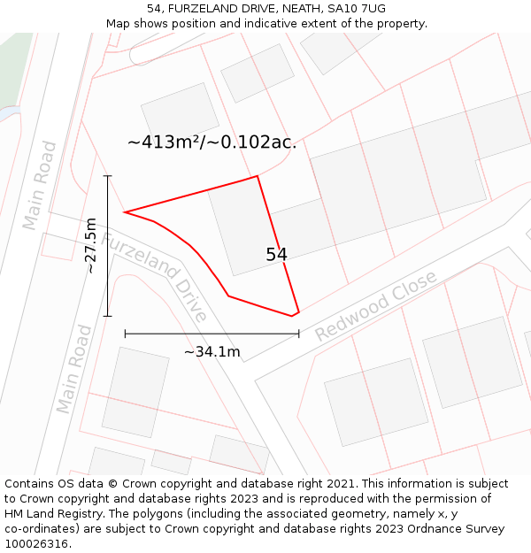 54, FURZELAND DRIVE, NEATH, SA10 7UG: Plot and title map