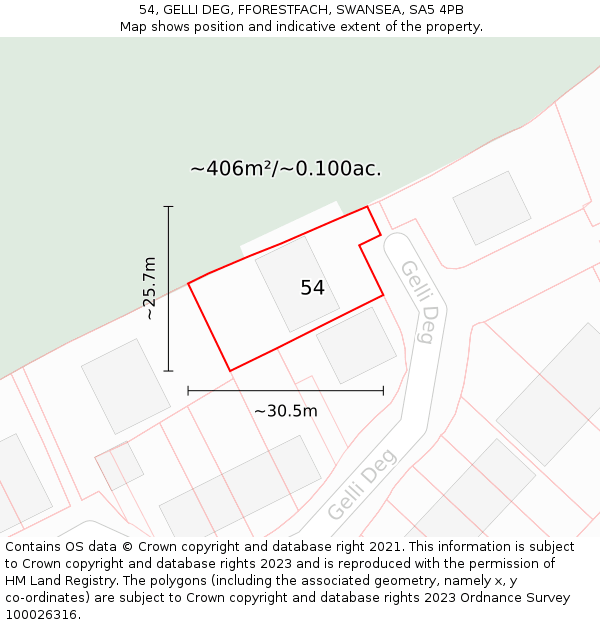 54, GELLI DEG, FFORESTFACH, SWANSEA, SA5 4PB: Plot and title map