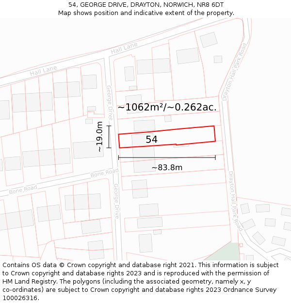 54, GEORGE DRIVE, DRAYTON, NORWICH, NR8 6DT: Plot and title map