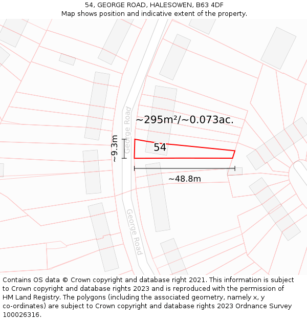 54, GEORGE ROAD, HALESOWEN, B63 4DF: Plot and title map