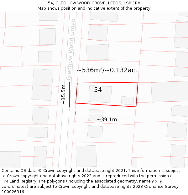 54, GLEDHOW WOOD GROVE, LEEDS, LS8 1PA: Plot and title map