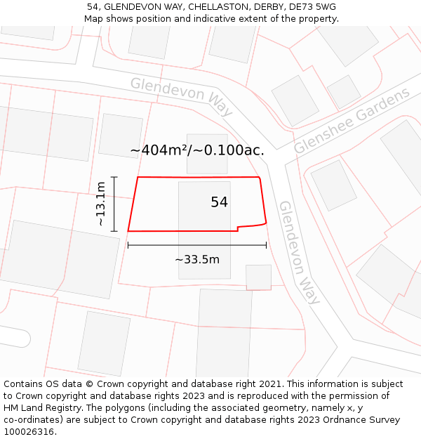 54, GLENDEVON WAY, CHELLASTON, DERBY, DE73 5WG: Plot and title map