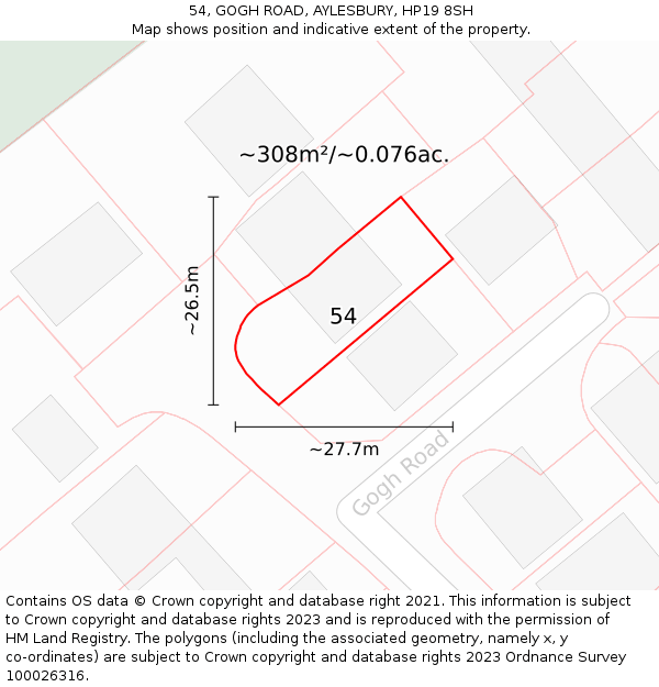 54, GOGH ROAD, AYLESBURY, HP19 8SH: Plot and title map