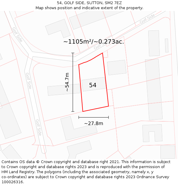 54, GOLF SIDE, SUTTON, SM2 7EZ: Plot and title map