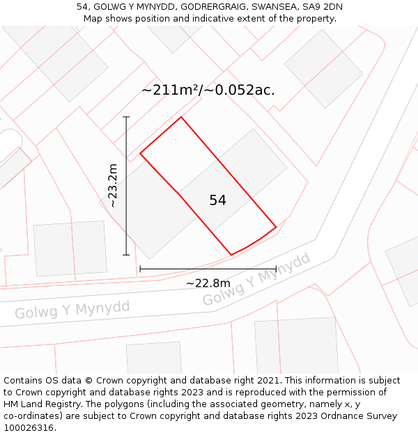 54, GOLWG Y MYNYDD, GODRERGRAIG, SWANSEA, SA9 2DN: Plot and title map