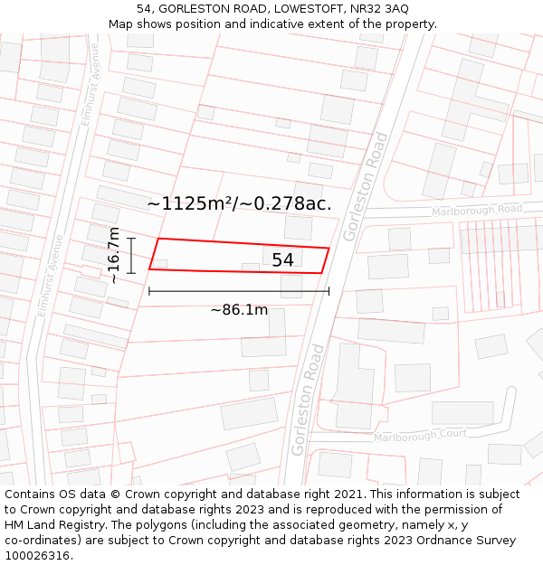 54, GORLESTON ROAD, LOWESTOFT, NR32 3AQ: Plot and title map