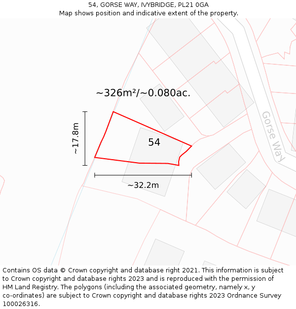 54, GORSE WAY, IVYBRIDGE, PL21 0GA: Plot and title map