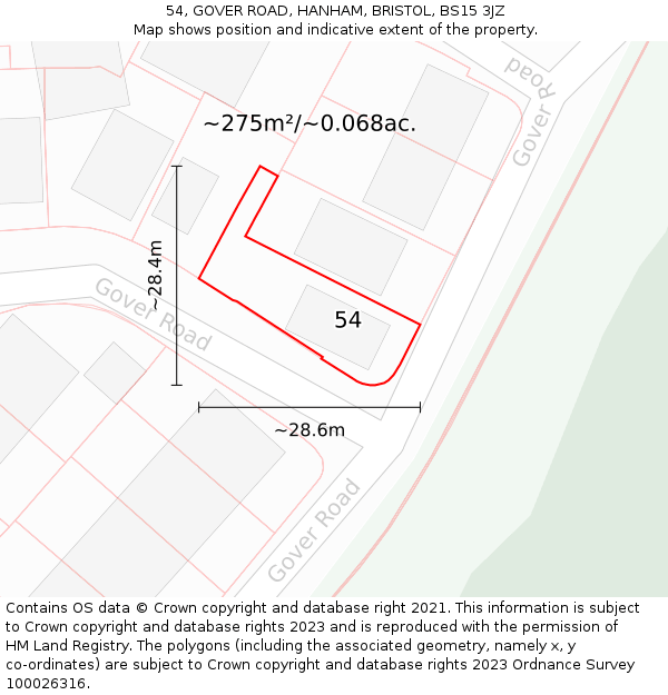 54, GOVER ROAD, HANHAM, BRISTOL, BS15 3JZ: Plot and title map