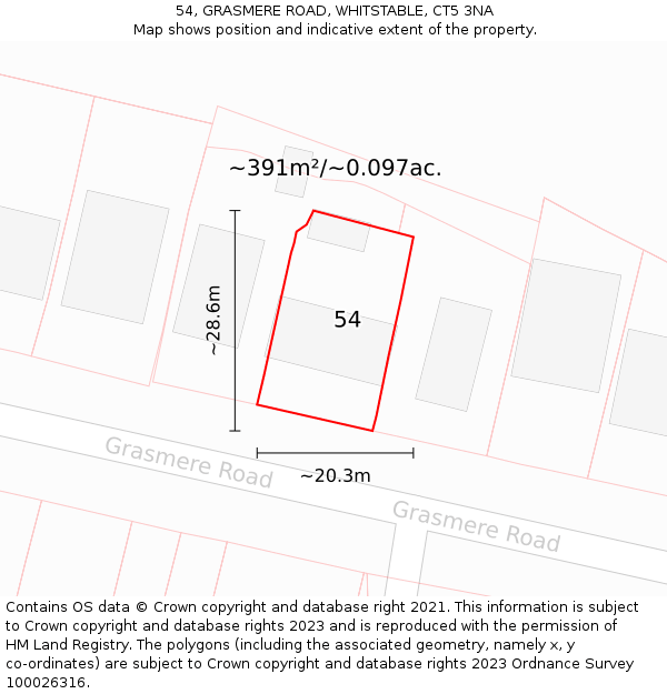 54, GRASMERE ROAD, WHITSTABLE, CT5 3NA: Plot and title map