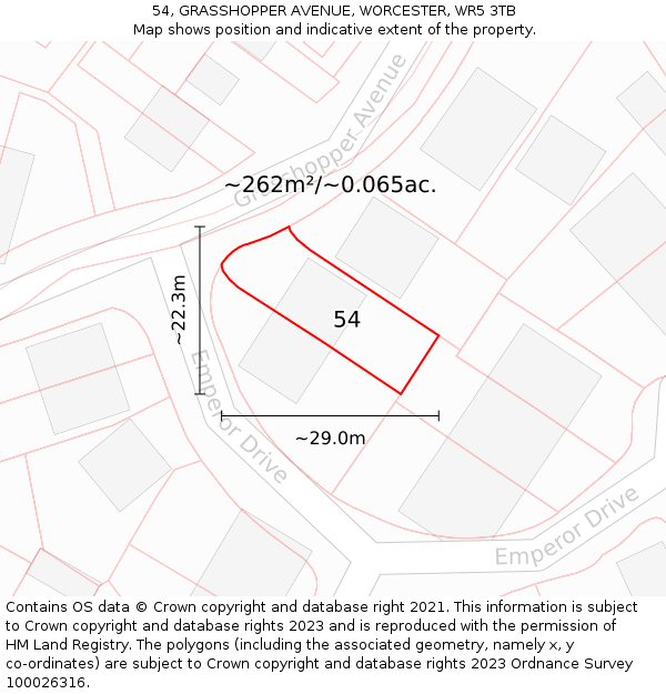 54, GRASSHOPPER AVENUE, WORCESTER, WR5 3TB: Plot and title map