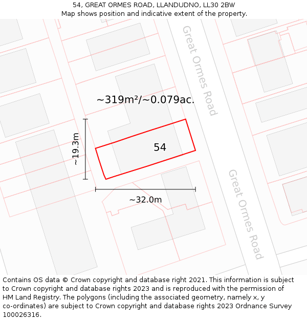 54, GREAT ORMES ROAD, LLANDUDNO, LL30 2BW: Plot and title map