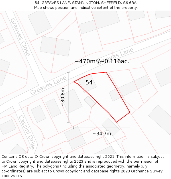 54, GREAVES LANE, STANNINGTON, SHEFFIELD, S6 6BA: Plot and title map