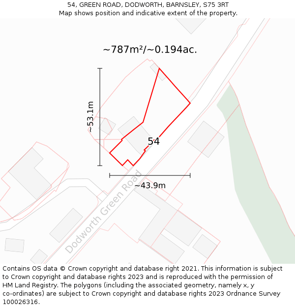 54, GREEN ROAD, DODWORTH, BARNSLEY, S75 3RT: Plot and title map