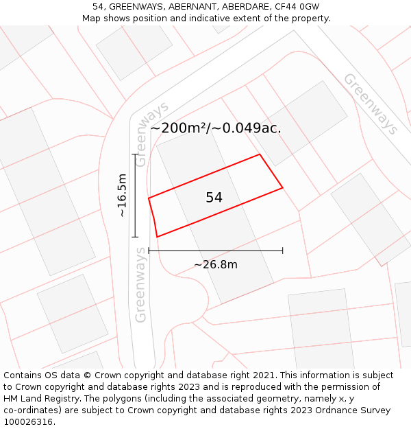 54, GREENWAYS, ABERNANT, ABERDARE, CF44 0GW: Plot and title map