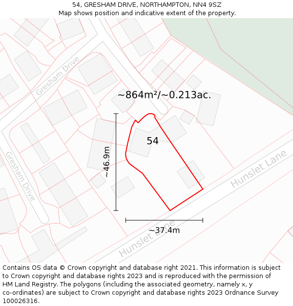 54, GRESHAM DRIVE, NORTHAMPTON, NN4 9SZ: Plot and title map