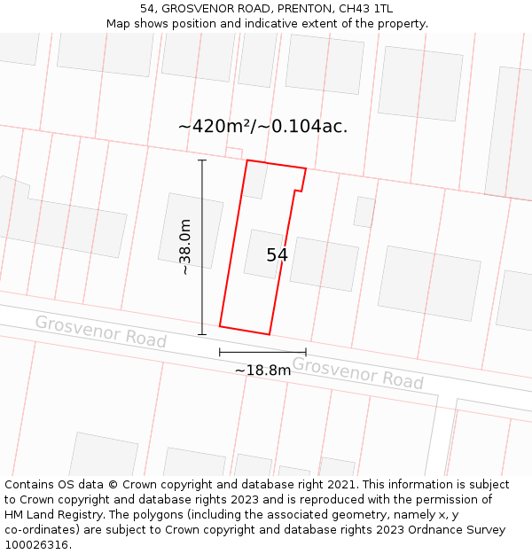 54, GROSVENOR ROAD, PRENTON, CH43 1TL: Plot and title map