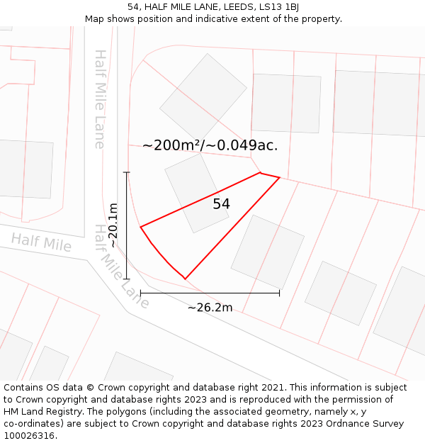 54, HALF MILE LANE, LEEDS, LS13 1BJ: Plot and title map