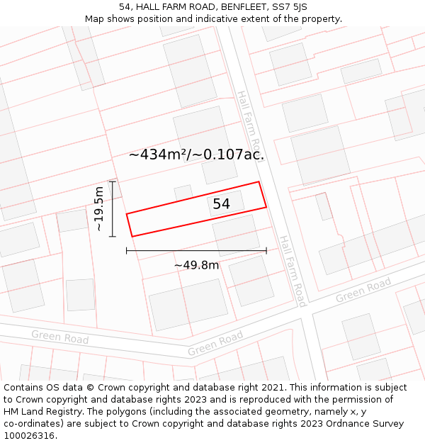 54, HALL FARM ROAD, BENFLEET, SS7 5JS: Plot and title map