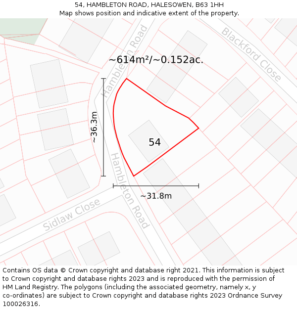 54, HAMBLETON ROAD, HALESOWEN, B63 1HH: Plot and title map