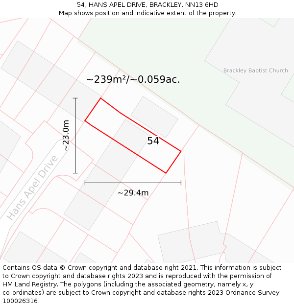 54, HANS APEL DRIVE, BRACKLEY, NN13 6HD: Plot and title map