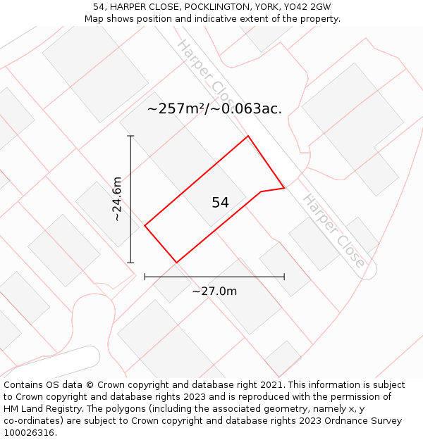 54, HARPER CLOSE, POCKLINGTON, YORK, YO42 2GW: Plot and title map