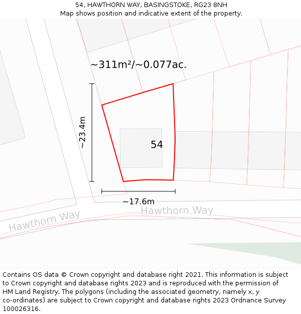 54, HAWTHORN WAY, BASINGSTOKE, RG23 8NH: Plot and title map