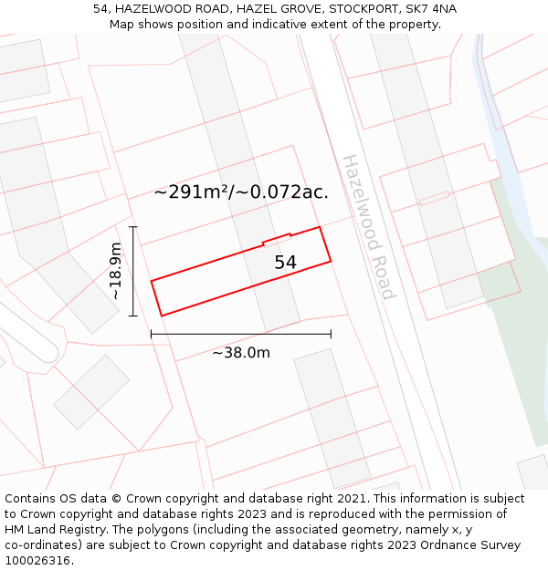 54, HAZELWOOD ROAD, HAZEL GROVE, STOCKPORT, SK7 4NA: Plot and title map