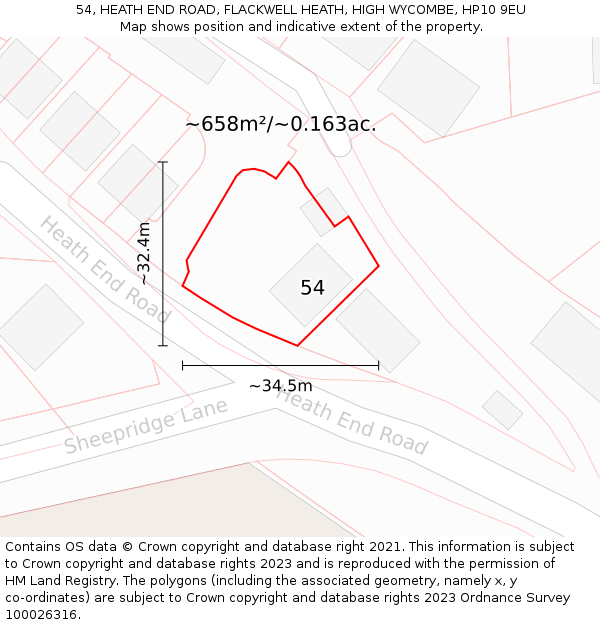 54, HEATH END ROAD, FLACKWELL HEATH, HIGH WYCOMBE, HP10 9EU: Plot and title map