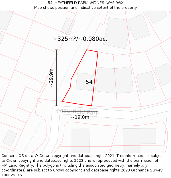54, HEATHFIELD PARK, WIDNES, WA8 9WX: Plot and title map