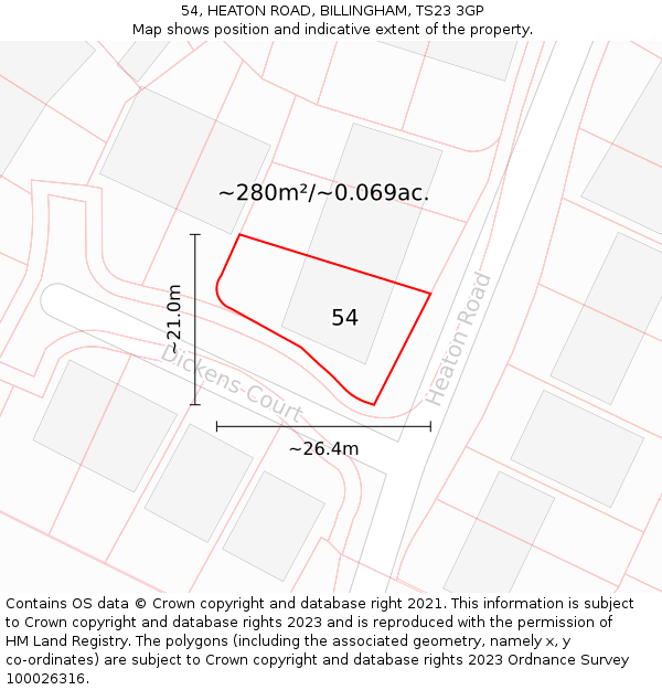 54, HEATON ROAD, BILLINGHAM, TS23 3GP: Plot and title map