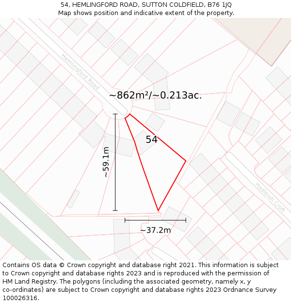 54, HEMLINGFORD ROAD, SUTTON COLDFIELD, B76 1JQ: Plot and title map