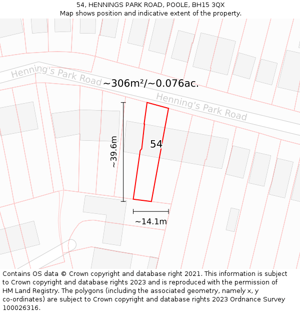 54, HENNINGS PARK ROAD, POOLE, BH15 3QX: Plot and title map