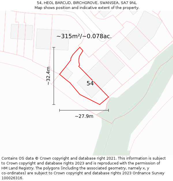 54, HEOL BARCUD, BIRCHGROVE, SWANSEA, SA7 9NL: Plot and title map