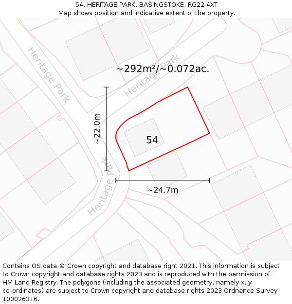 54, HERITAGE PARK, BASINGSTOKE, RG22 4XT: Plot and title map