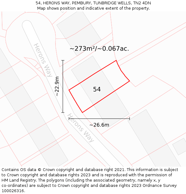 54, HERONS WAY, PEMBURY, TUNBRIDGE WELLS, TN2 4DN: Plot and title map
