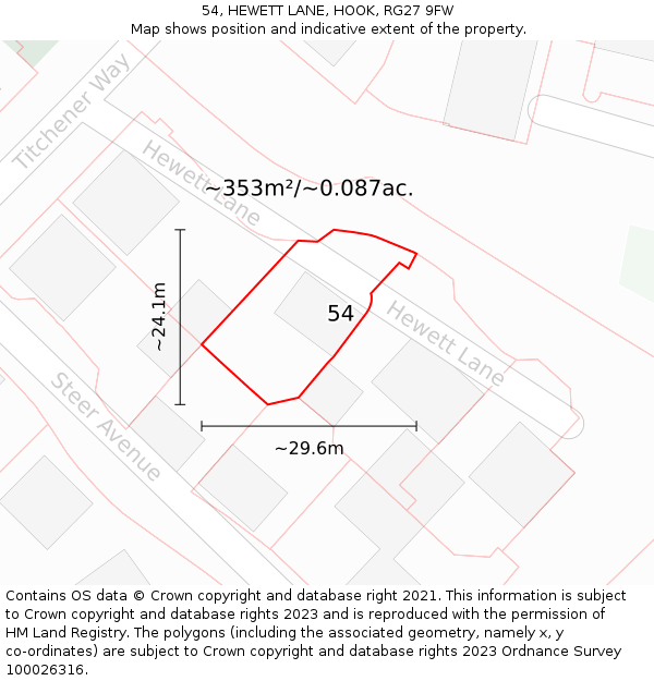 54, HEWETT LANE, HOOK, RG27 9FW: Plot and title map