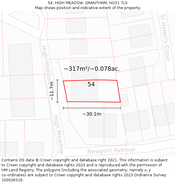 54, HIGH MEADOW, GRANTHAM, NG31 7LX: Plot and title map