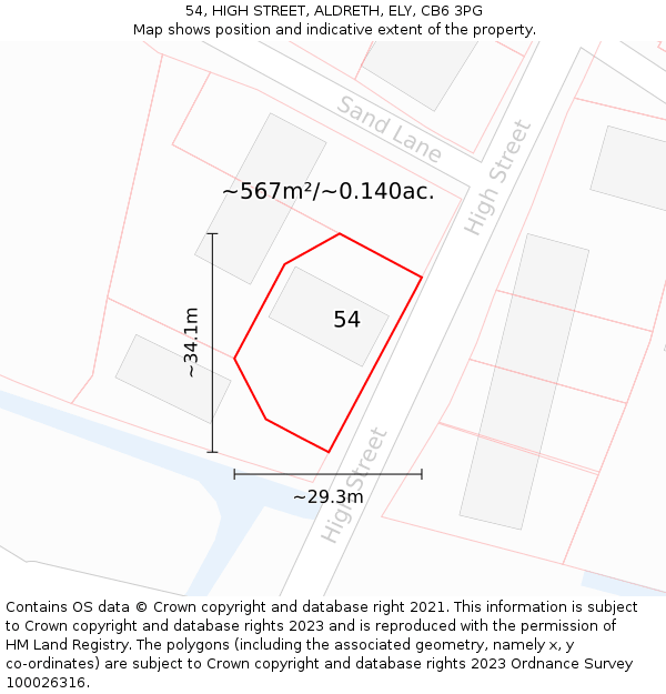 54, HIGH STREET, ALDRETH, ELY, CB6 3PG: Plot and title map