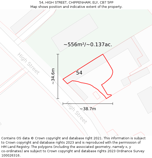 54, HIGH STREET, CHIPPENHAM, ELY, CB7 5PP: Plot and title map