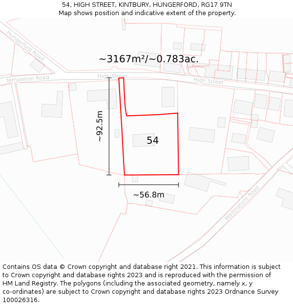 54, HIGH STREET, KINTBURY, HUNGERFORD, RG17 9TN: Plot and title map