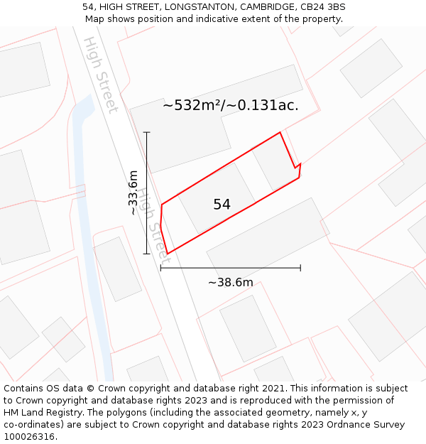54, HIGH STREET, LONGSTANTON, CAMBRIDGE, CB24 3BS: Plot and title map