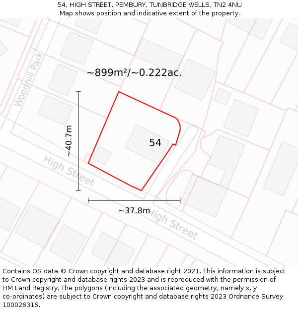 54, HIGH STREET, PEMBURY, TUNBRIDGE WELLS, TN2 4NU: Plot and title map