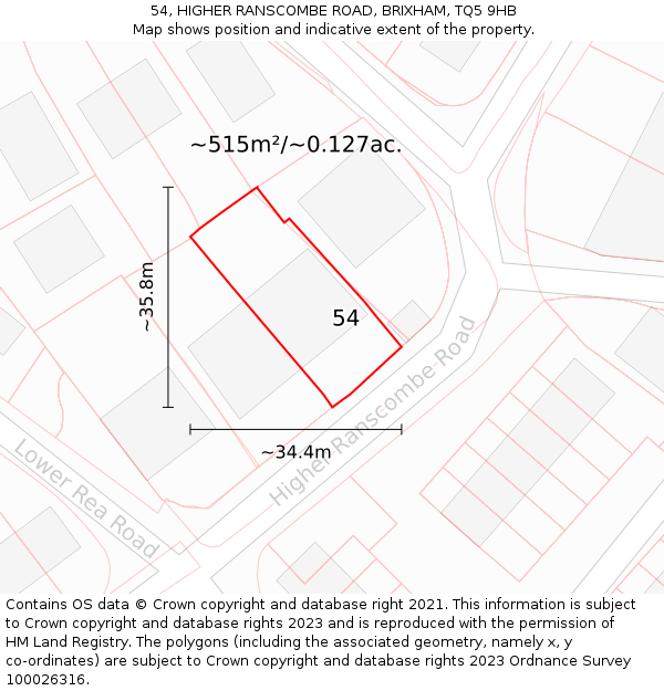 54, HIGHER RANSCOMBE ROAD, BRIXHAM, TQ5 9HB: Plot and title map