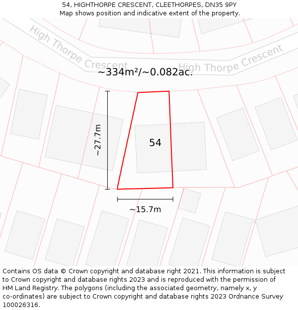 54, HIGHTHORPE CRESCENT, CLEETHORPES, DN35 9PY: Plot and title map