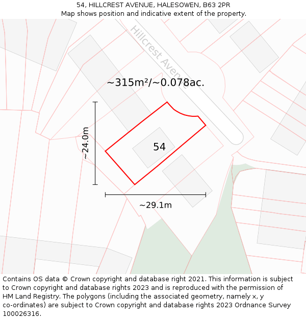 54, HILLCREST AVENUE, HALESOWEN, B63 2PR: Plot and title map