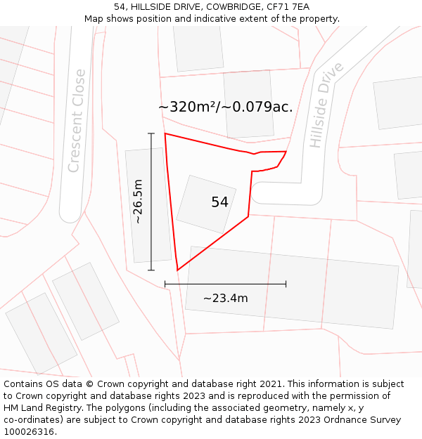 54, HILLSIDE DRIVE, COWBRIDGE, CF71 7EA: Plot and title map