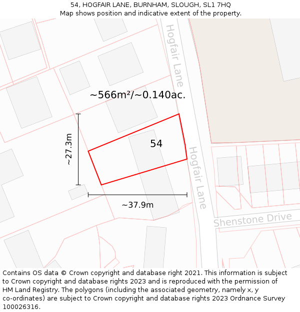 54, HOGFAIR LANE, BURNHAM, SLOUGH, SL1 7HQ: Plot and title map