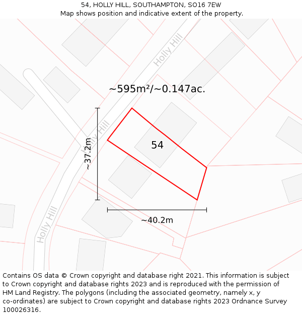 54, HOLLY HILL, SOUTHAMPTON, SO16 7EW: Plot and title map