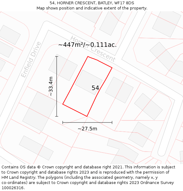 54, HORNER CRESCENT, BATLEY, WF17 8DS: Plot and title map