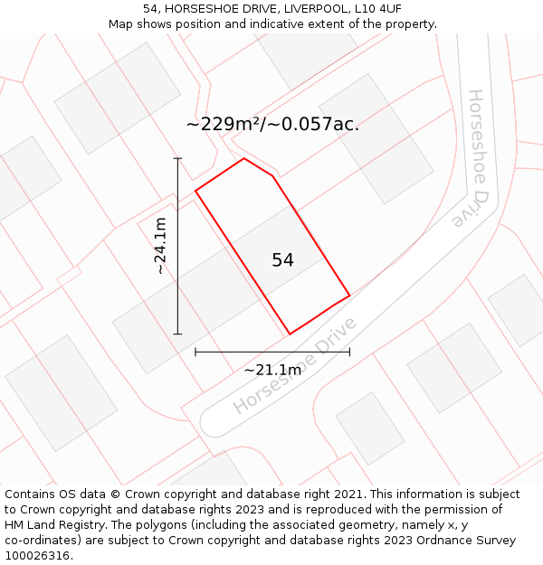 54, HORSESHOE DRIVE, LIVERPOOL, L10 4UF: Plot and title map